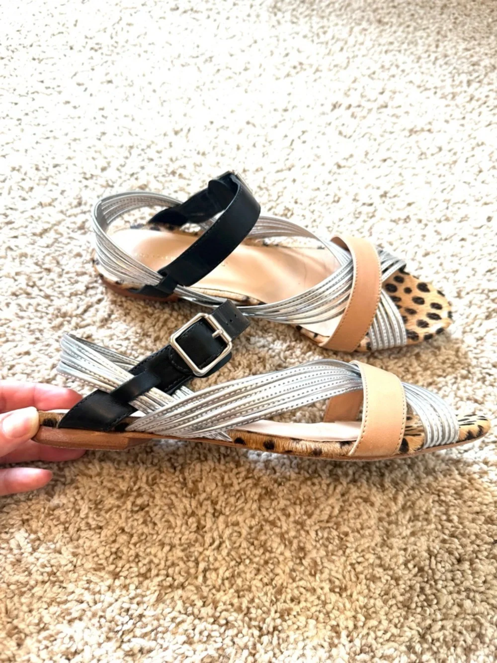 Loeffler Randall Leopard Calf Hair Multi-Strap Sandals